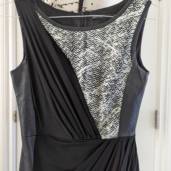 Karen Millen Black & White Faux Leather Technique Texture Sleeveless Midi Dress - Picture 4 of 10